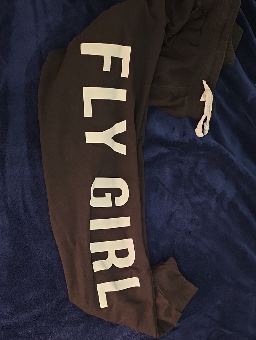 Black Sweatpants with 'FLY GIRL' White Lettering